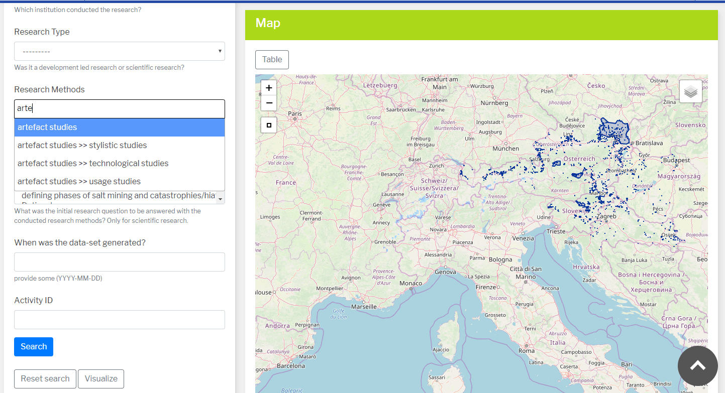 Picture 4. Controlled vocabularies in IAD search interface